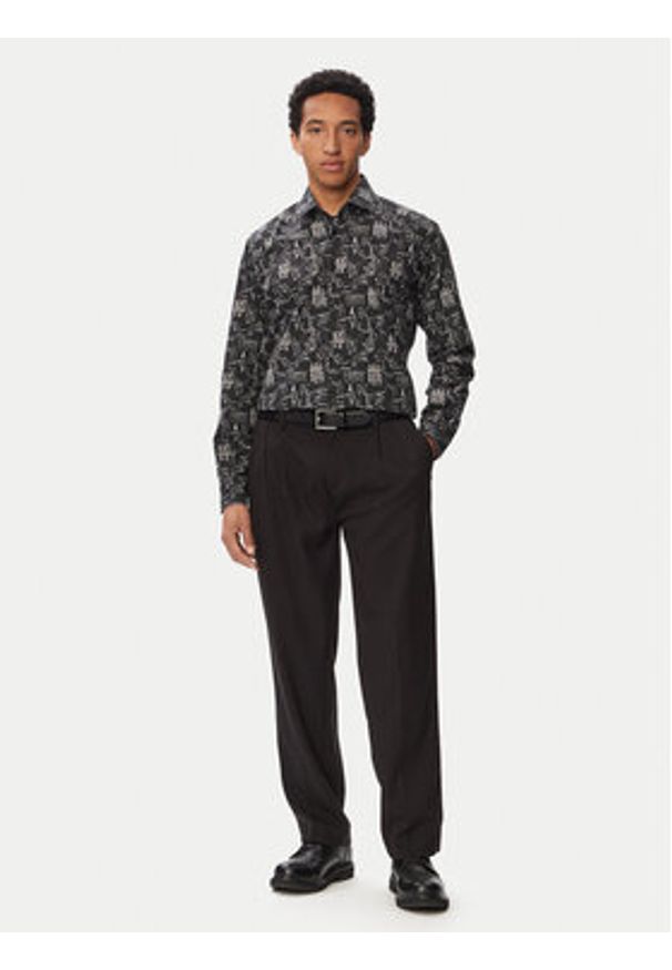 Karl Lagerfeld - KARL LAGERFELD Koszula 605000 563613 Czarny Regular Fit. Typ kołnierza: dekolt w karo. Kolor: czarny. Materiał: bawełna