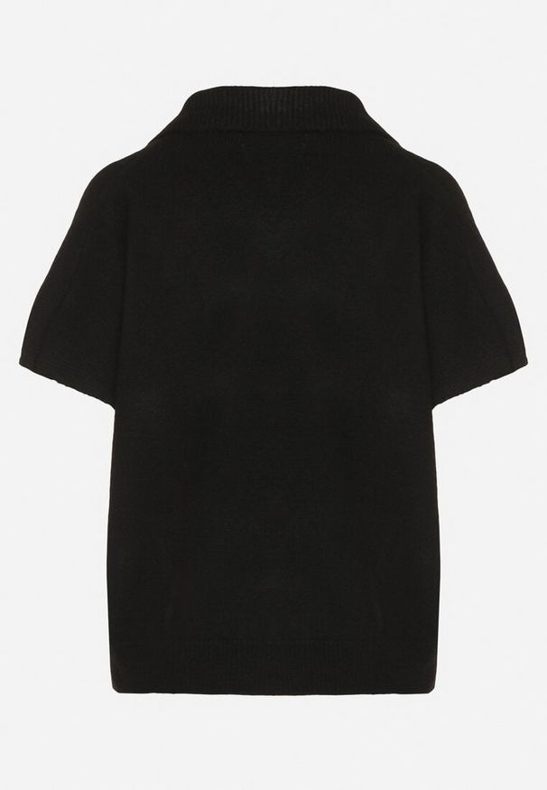 Born2be - Czarny Sweter z Wełną z Krótkim Rękawem i Kołnierzykiem Tevalina. Kolor: czarny. Materiał: wełna. Długość rękawa: krótki rękaw. Długość: krótkie. Styl: klasyczny, elegancki
