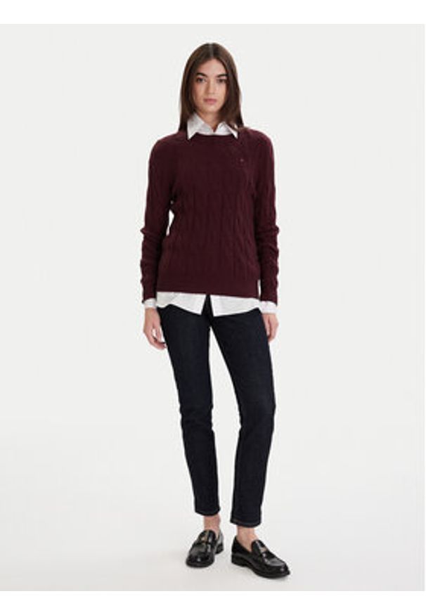 TOMMY HILFIGER - Tommy Hilfiger Sweter WW0WW43586 Bordowy Regular Fit. Kolor: czerwony. Materiał: wełna