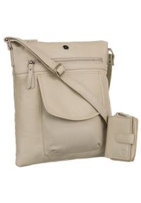 Listonoszka crossbody Peterson PTN D72-DS beżowa. Kolor: beżowy. Materiał: skórzane