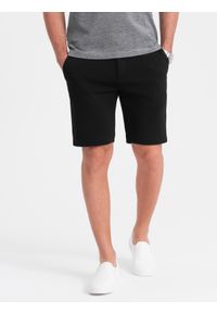 Ombre Clothing - Szorty męskie SLIM FIT ze strukturalnej dzianiny - czarne V2 - Rozmiar: XXL. Okazja: na co dzień. Kolor: czarny. Materiał: dzianina. Wzór: kwiaty. Styl: casual #5