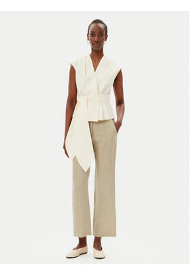 Marella Bluzka Bronzo 2513161072200 Écru Slim Fit. Materiał: bawełna