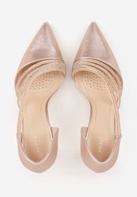 Renee - Szampańskie Szpilki VICES z Ozdobnymi Paseczkami z Cyrkoniami w Eleganckim Stylu Jaenlith. Kolor: złoty. Materiał: satyna. Obcas: na szpilce. Styl: elegancki #4