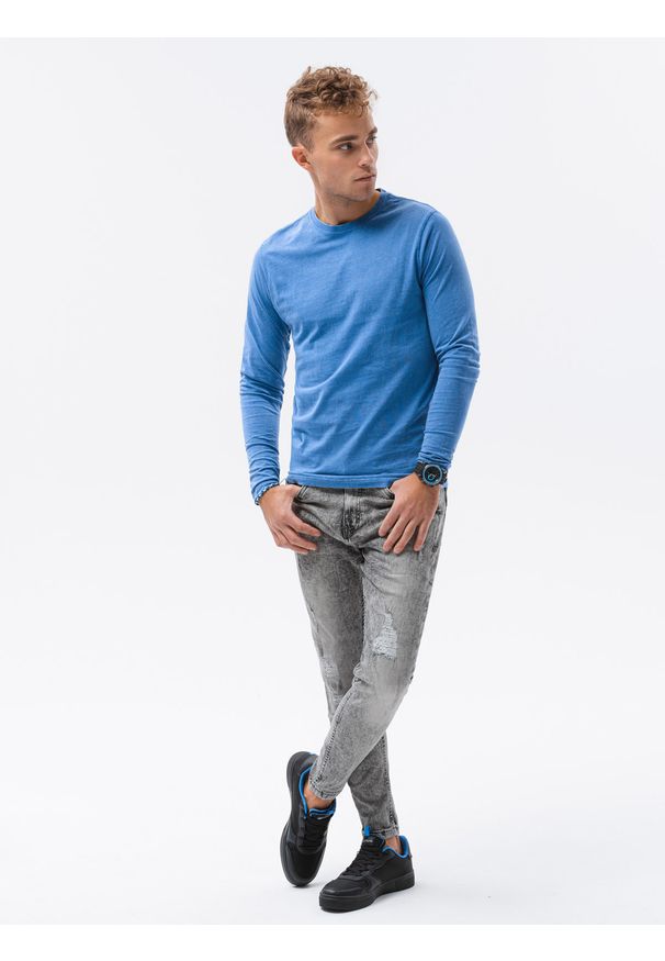Ombre Clothing - Longsleeve męski bez nadruku - ciemnoniebieski V5 - Rozmiar: XXL. Okazja: na co dzień. Kolor: niebieski. Materiał: bawełna. Długość rękawa: długi rękaw. Długość: długie. Styl: klasyczny, casual, rockowy