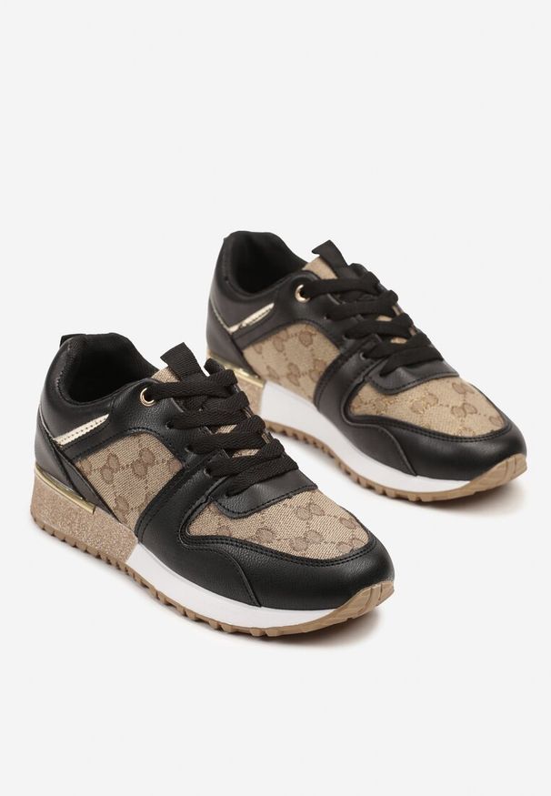Born2be - Czarno-Brązowe Sneakersy z Ozdobnymi Przeszyciami i Metaliczną Wstawką Miltia. Okazja: na co dzień. Kolor: czarny