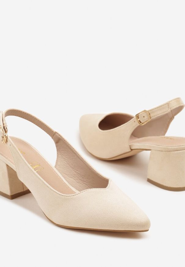 Renee - Beżowe Sandały Vices na Słupku Slingback ze Skórzaną Wkładką Ciaravien. Okazja: na co dzień. Zapięcie: sprzączka. Kolor: beżowy. Materiał: skóra. Obcas: na słupku. Styl: klasyczny, casual, elegancki