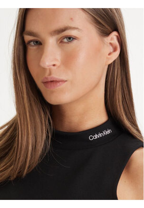 Calvin Klein Jeans Sukienka codzienna Interlock Mock LV047F260G Czarny Slim Fit. Okazja: na co dzień. Kolor: czarny. Materiał: syntetyk. Typ sukienki: proste. Styl: casual
