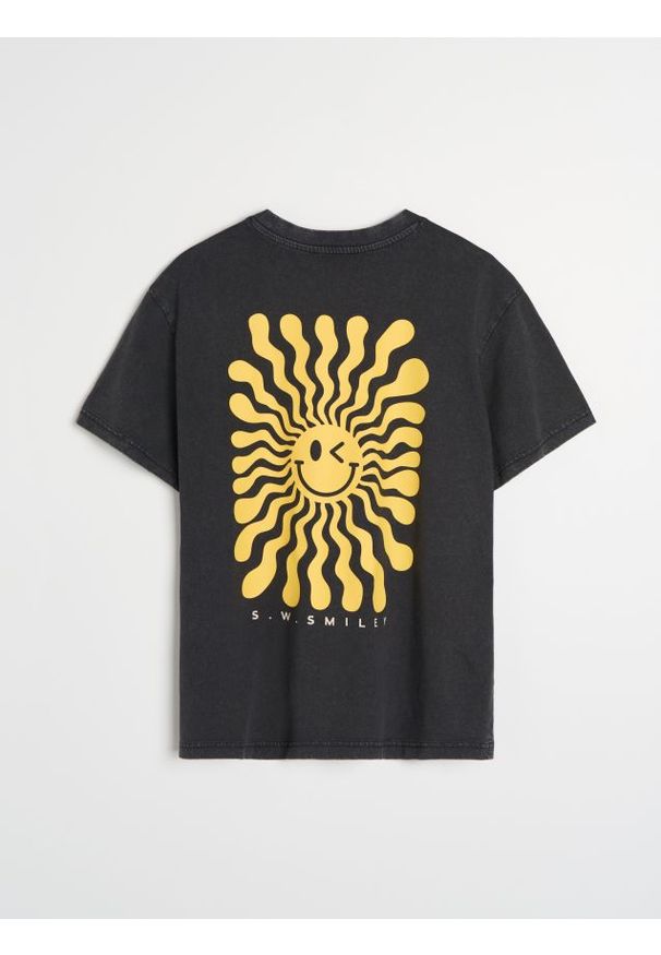 Sinsay - Bawełniana koszulka z nadrukiem Smiley - fioletowy. Kolor: fioletowy. Materiał: bawełna. Wzór: nadruk