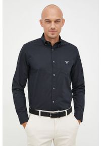 GANT - Gant Koszula bawełniana 3046400 męska kolor czarny regular z kołnierzykiem button-down. Typ kołnierza: button down. Kolor: czarny. Materiał: bawełna #5