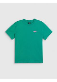 4f - 4F T-shirt loose z nadrukiem damski - zielony L. Okazja: do pracy, na co dzień, na spacer, na plażę. Kolor: zielony. Materiał: bawełna, dzianina. Wzór: nadruk. Sezon: lato. Styl: sportowy, klasyczny, wakacyjny, casual #1