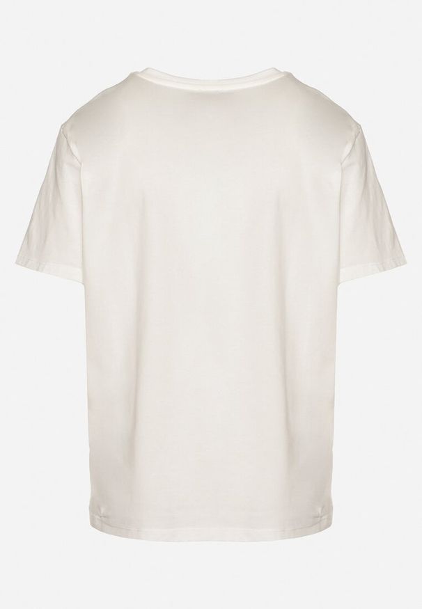 Born2be - Biały T-shirt z Bawełny Zdobiony Nadrukiem z Cyrkoniami Telerea. Okazja: na co dzień. Kolor: biały. Materiał: bawełna. Wzór: aplikacja, nadruk. Styl: klasyczny, casual, elegancki