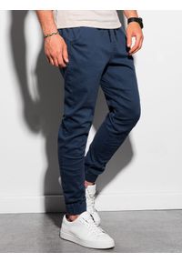 Ombre Clothing - Spodnie męskie joggery P885 - granatowe - XXL. Kolor: niebieski. Materiał: bawełna, elastan. Styl: klasyczny #5