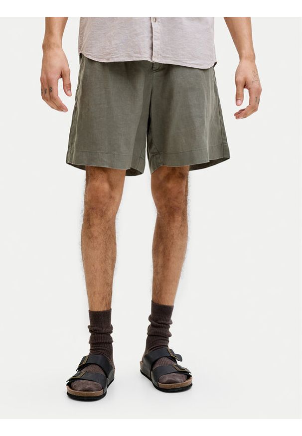 Jack & Jones Szorty materiałowe Lawrence 12253134 Zielony ciemny Wide Leg. Kolor: zielony. Materiał: len