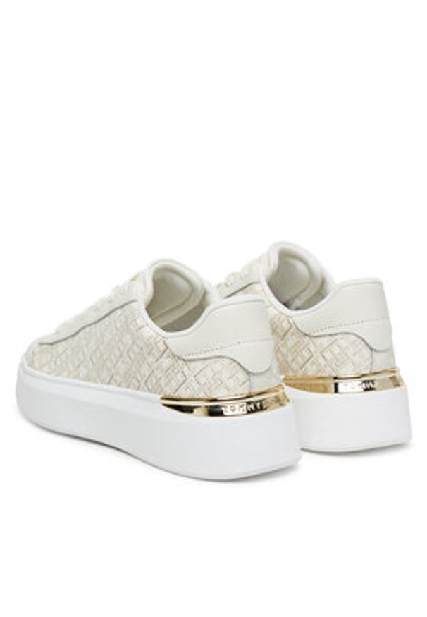 TOMMY HILFIGER - Tommy Hilfiger Sneakersy Monogram Platform Snk FW0FW09155 Écru. Materiał: skóra. Obcas: na platformie