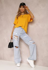 Renee - Żółty T-shirt Eraela. Kolekcja: plus size. Kolor: żółty. Materiał: bawełna, tkanina. Długość rękawa: krótki rękaw. Długość: krótkie. Styl: klasyczny