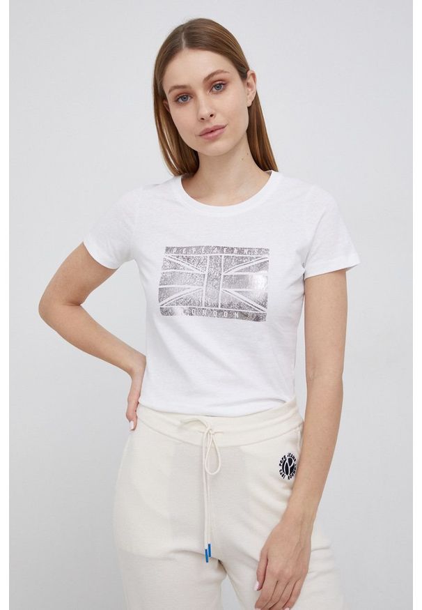 Pepe Jeans T-shirt bawełniany Beatriz kolor biały. Okazja: na co dzień. Kolor: biały. Materiał: bawełna. Wzór: nadruk. Styl: casual
