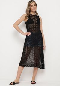 Born2be - Czarna Ażurowa Tunika Boho bez Rękawów Kimalia. Okazja: na co dzień. Kolor: czarny. Materiał: wiskoza. Długość rękawa: bez rękawów. Wzór: ażurowy. Styl: boho #1