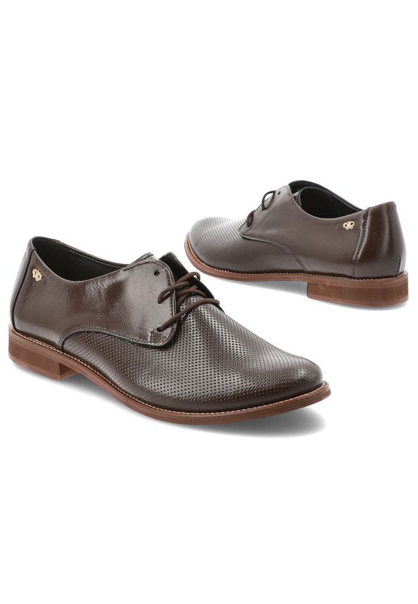 Brązowe Oxfordy Armodo Eleganckie Obuwie Damskie. Okazja: do pracy, na spacer, na co dzień. Kolor: brązowy. Materiał: skóra. Szerokość cholewki: normalna. Obcas: na obcasie. Styl: elegancki. Wysokość obcasa: niski