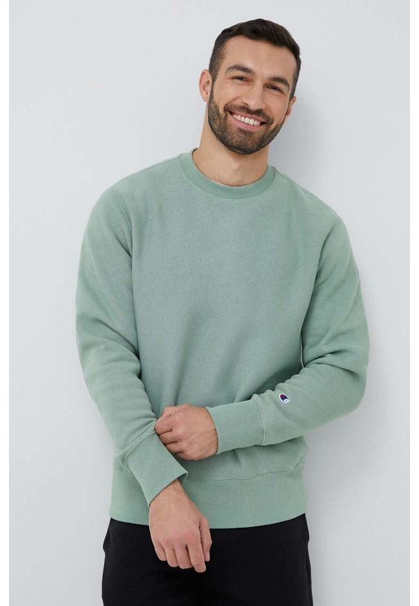 Champion bluza męska kolor zielony gładka. Kolor: zielony. Długość rękawa: długi rękaw. Długość: długie. Wzór: gładki