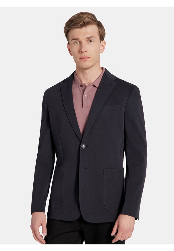 Pako Lorente - PAKO LORENTE - Granatowa dzianinowa marynarka męska. Okazja: na co dzień. Kolor: niebieski. Materiał: dzianina. Sezon: wiosna. Styl: casual