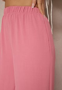 Renee - Różowe Szerokie Spodnie Typu Palazzo High Waist Araneira. Okazja: na co dzień, na spotkanie biznesowe, na spacer. Stan: podwyższony. Kolor: różowy. Styl: biznesowy, elegancki, casual #4