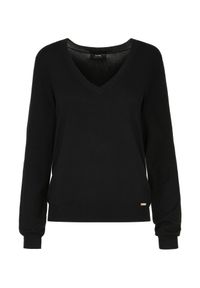 Ochnik - Czarny sweter z dekoltem V-neck. Typ kołnierza: dekolt w kształcie V. Kolor: czarny. Materiał: wiskoza. Długość: długie. Wzór: gładki