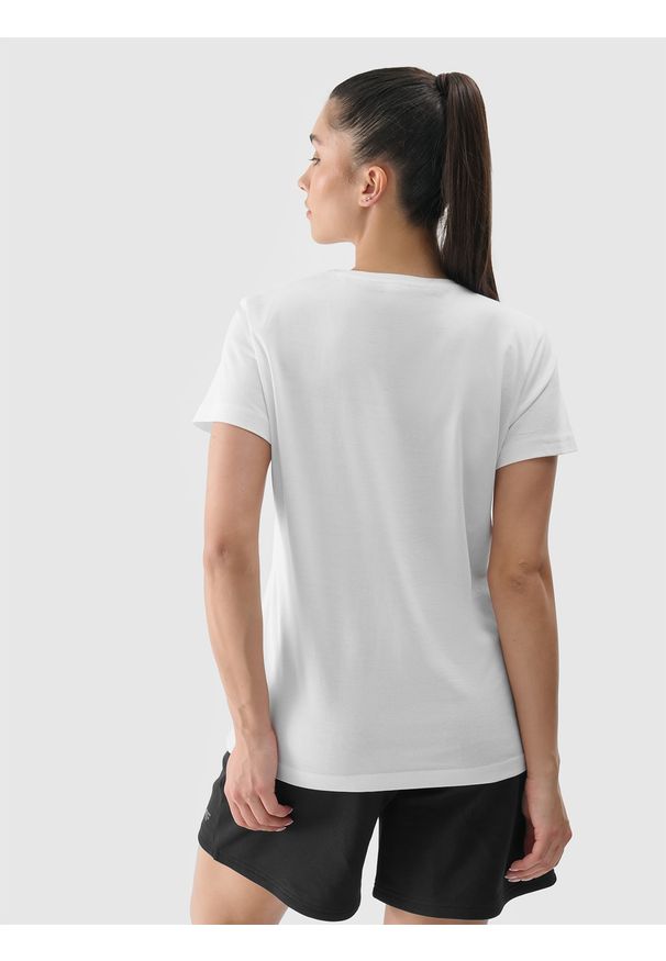 4f - 4F T-shirt slim z nadrukiem damski - biały XL. Okazja: na co dzień. Kolor: biały. Materiał: bawełna, jersey, dzianina. Wzór: nadruk. Styl: sportowy, klasyczny, casual
