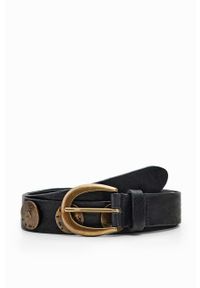 Desigual pasek skórzany damski kolor czarny. Kolor: czarny. Materiał: skóra #1