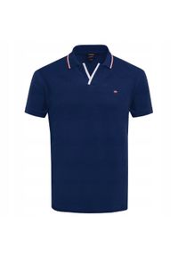 Koszulka Polo - Męska - Pako Jeans - Granatowa, Dekolt Bez Guzików. Okazja: na co dzień. Typ kołnierza: polo. Kolor: niebieski. Materiał: bawełna. Styl: casual