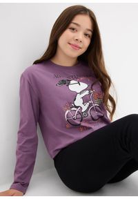 bonprix - Koszulka z długim rękawem „Snoopy” z czystej bawełny. Kolor: fioletowy. Materiał: bawełna. Długość rękawa: długi rękaw. Długość: długie