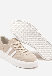Born2be - Beżowe Skórzane Sneakersy Typu Klasyczne Tenisówki na Grubej Podeszwie Eleavine. Okazja: na co dzień, do pracy, na spacer. Kolor: beżowy. Materiał: skóra. Sport: turystyka piesza #6