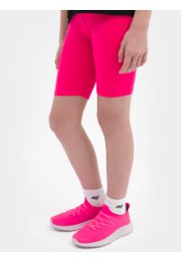 4f - Legginsy kolarki dziewczęce. Okazja: na co dzień. Kolor: różowy. Materiał: elastan, włókno, materiał. Styl: casual, sportowy