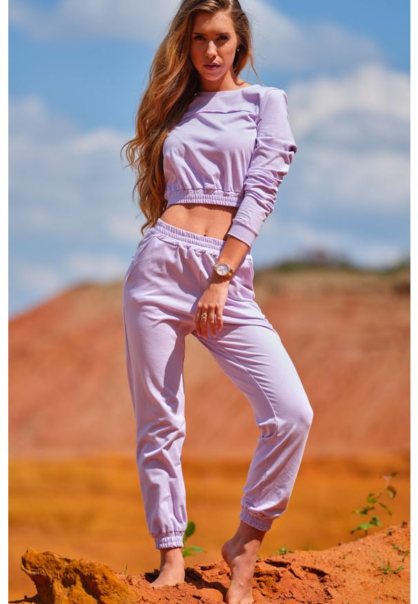 Infinite You - Klasyczne Dresowe Spodnie na Gumie - Purpurowe. Kolor: fioletowy. Materiał: guma, dresówka