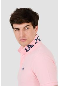 La Martina - LA MARTINA Różowe męskie polo z małym logo, Rozmiar XL. Typ kołnierza: polo. Kolor: różowy #8