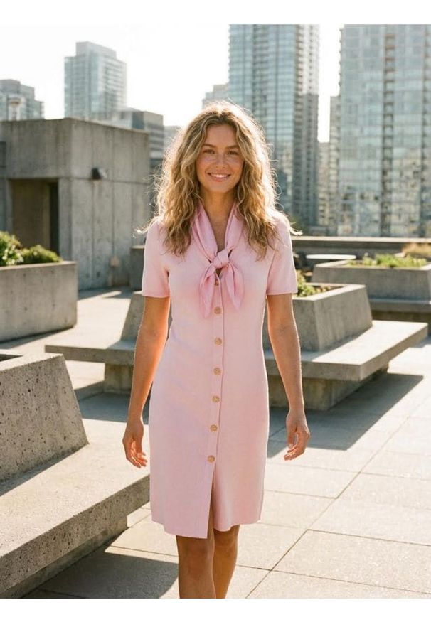 Sinsay - Sukienka mini z marszczeniem w talii i dekoracyjnymi guzikami - różowy. Kolor: różowy. Długość: mini