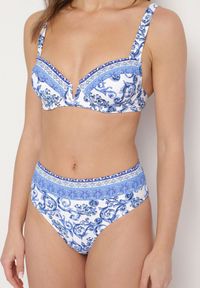 Born2be - Niebieskie Bikini w Ornamentalny Wzór Biustonosz i Majtki Figi Mirazia. Kolor: niebieski. Wzór: ażurowy