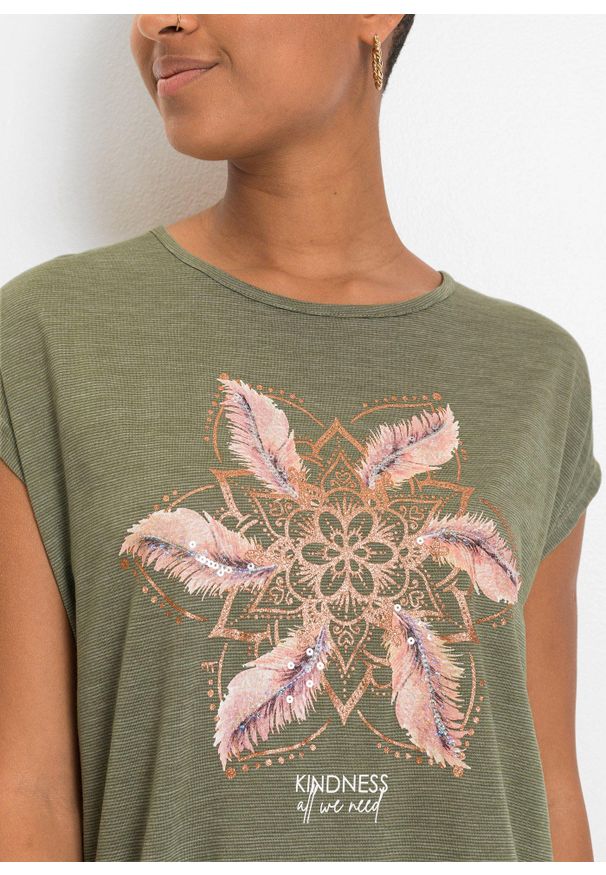 bonprix - T-shirt z miękkiego materiału z domieszką wiskozy. Kolor: zielony. Materiał: materiał, wiskoza. Długość: długie