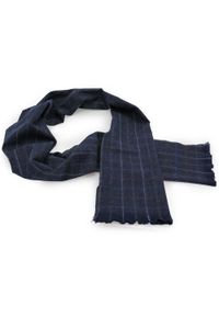 Adam Collection - Granatowy szal męski w kratkę A1. Kolor: niebieski. Materiał: wiskoza, poliester. Wzór: kratka #1