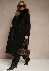 Renee - Czarny Dwurzędowy Płaszcz Elegancki z Futrzanym Kołnierzem i Paskiem Ezanttia. Okazja: na co dzień. Kolor: czarny. Materiał: futro. Długość rękawa: długi rękaw. Długość: długie. Sezon: zima, jesień. Styl: elegancki #3