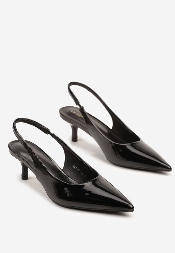 Born2be - Czarne Lakierowane Czółenka Slingback Vices na Obcasie Typu Kaczuszka Sonilitia. Okazja: na co dzień. Zapięcie: pasek. Kolor: czarny. Materiał: lakier. Obcas: na obcasie. Styl: klasyczny, elegancki, casual. Wysokość obcasa: niski