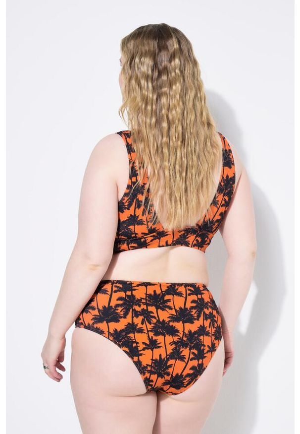 ULLA POPKEN - Damskie Figi od bikini wysoki stan nadruk z palmami. Stan: podwyższony. Kolekcja: plus size. Kolor: pomarańczowy. Materiał: poliester, elastan, poliamid, materiał. Wzór: nadruk
