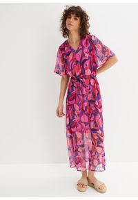 bonprix - Sukienka szyfonowa z rękawami motylkowymi. Kolor: różowy. Materiał: szyfon