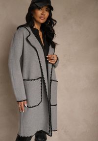 Renee - Szary Kardigan z Haftowaną Lamówką Tuscele. Okazja: na co dzień. Kolor: szary. Materiał: jeans. Wzór: haft. Styl: casual, elegancki #4