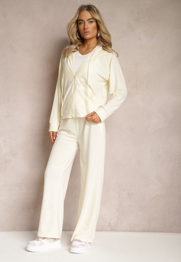 Renee - Jasnożółty Luźny Komplet Dresowy Szerokie Spodnie i Bluza z Kapturem Gossame. Kolor: żółty. Materiał: dresówka