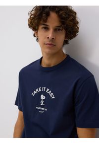 Reserved - Bawełniany t-shirt Snoopy - granatowy. Kolor: niebieski. Materiał: bawełna