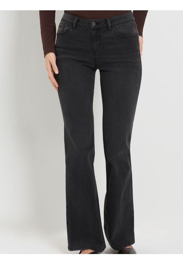 Sinsay - Jeansy flare mid waist - szary. Kolor: szary