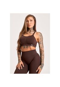 GYM GLAMOUR - Stanik fitness cardio damski Gym Glamour push up 2.0. Kolor: brązowy. Rodzaj stanika: push-up. Sport: fitness