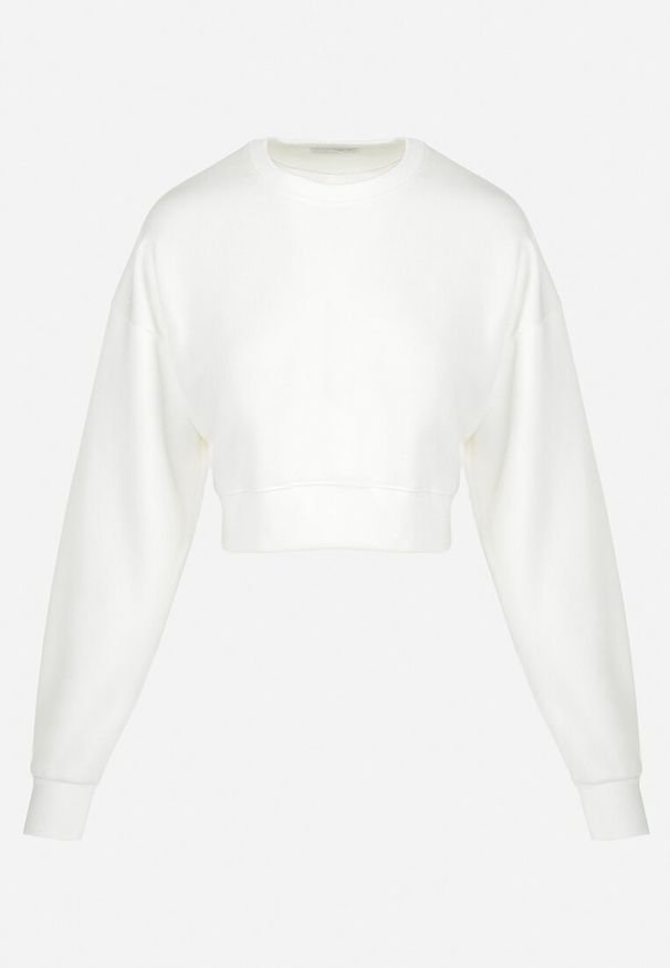 Born2be - Biała Bluza Oversize Aza. Kolor: biały. Materiał: polar. Długość: krótkie. Wzór: gładki