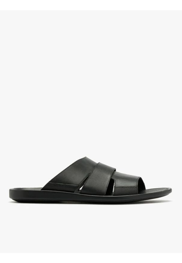 Ryłko - Czarne klapki męskie. Kolor: czarny. Materiał: skóra. Styl: street