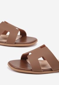 Born2be - Brązowe Klapki Vices z Geometryczną Cholewką Arlemia. Okazja: na spacer. Kolor: brązowy. Materiał: jeans. Wzór: geometria. Sezon: lato. Obcas: na płaskiej podeszwie #5